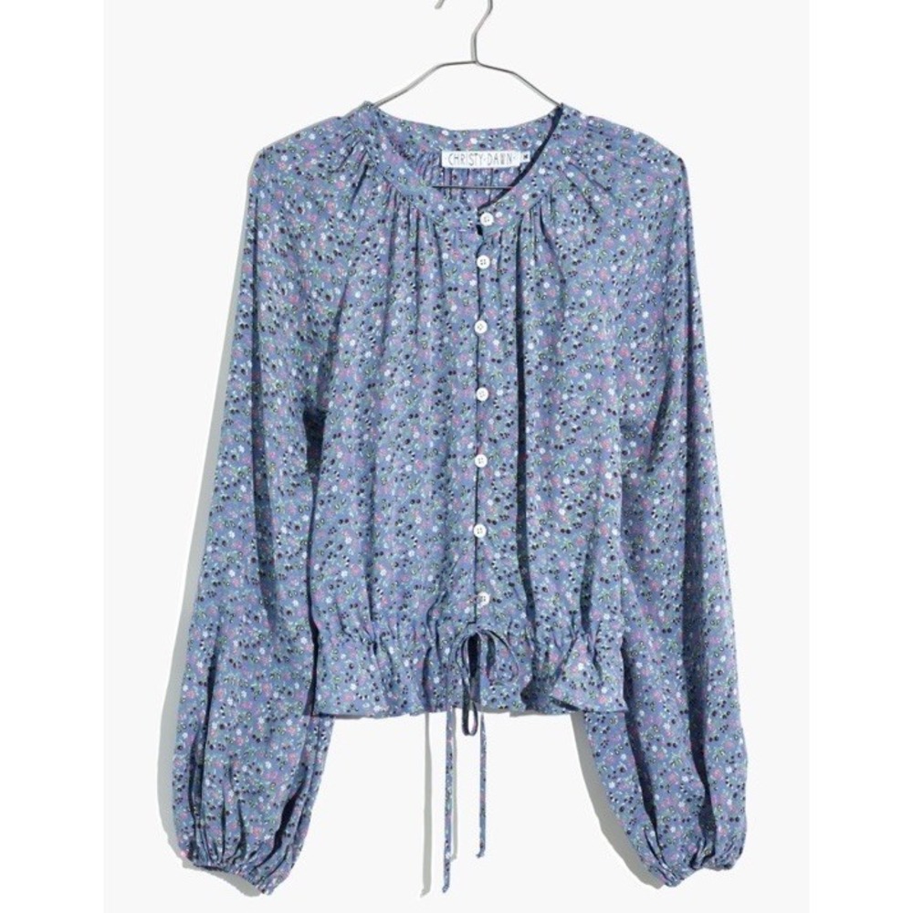 NWT Christy Dawn X Madewell Sz L The Josephine Peasant Blouse Blue Floral Heyday